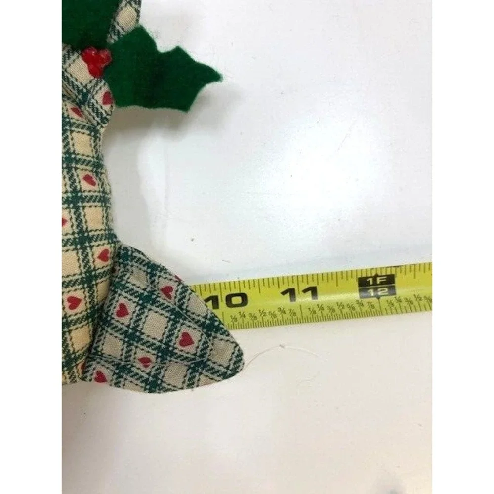Vintage Country Green Tan Red Plaid Christmas Cat Holly Bow Handmade Sewn Fabric